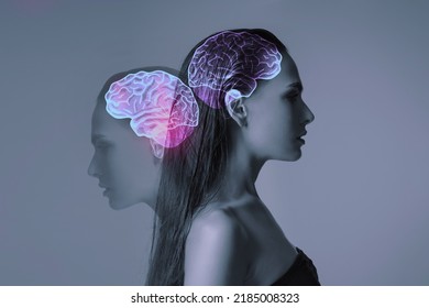 Women's Mental Health. The Concept Of The Nervous System Of The Brain. Thought Process And Psychology. Brain Fog, Post-covid Syndrome, Brain Aging