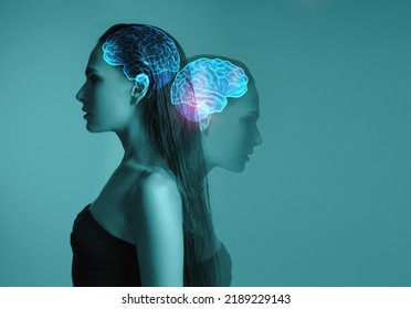 Women's mental health. The concept of the nervous system of the brain. Thought process and psychology. Brain fog, post-covid syndrome, brain aging - Shutterstock ID 2189229143