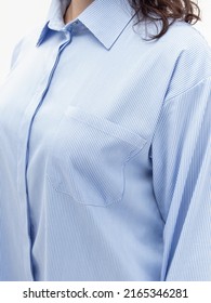 Women's Office Shirt. Blue Cotton Shirt. Chest Pocket