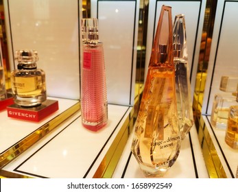 Women's Perfume With Flower Aroma Ange Ou Demon Givenchy In The Perfume And Cosmetics Store On February 10, 2020 In Russia, Tatarstan, Kazan, Pushkin Street 2.