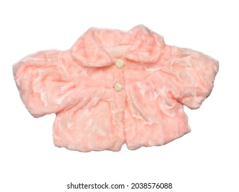 Women's Pink Fur Cape Isolated On A White Background. Stylish Women's Fur Clothing. Flat Lay.