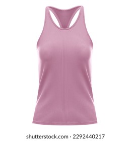 Women's Plum Rib Fabric Tank Top with Built-In Bra Isolated on White. Purple Classic Tennis Tank Sleeveless Shirt Apparel. Sports Garment for Athletes. Lady and Girls Undershirts Casual Wear T-Shirt