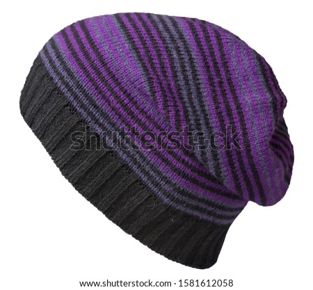 Women's purple blackhat . knitted hat isolated on white background.
