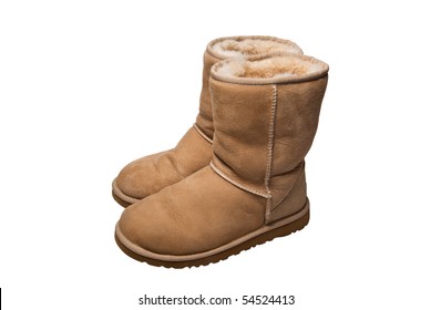 Womens Sheepskin Boots Isolated On White