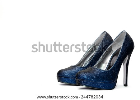 Womens sparkly high heels on white background