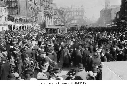 Womens Suffrage Parade On The Day Before Woodrow Wilsons Inauguration, March 3, 1913. Crowds Blocked Uncleared Streets, But Most Women Finished The Parade. Others Were Harassed By Hostile Spectators