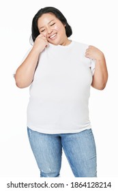 Women's Top And Jeans Plus Size Fashion Studio Shot