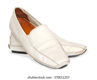 Women's White Leather Loafers