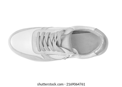 Women's White Sneaker Top View Isolated On White Background. Sneaker Mockup.