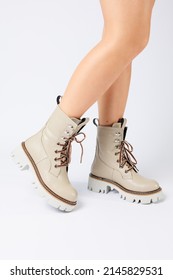 Womens White Spring Boots Made Genuine Stock Photo 2145829531 ...
