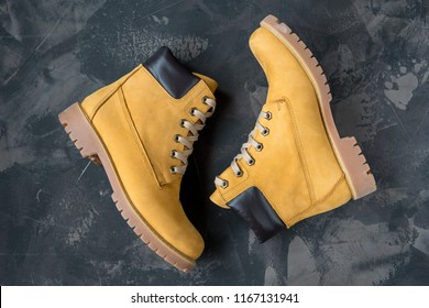 Women's winter boots. Yellow warm boots for trekking. - Shutterstock ID 1167131941