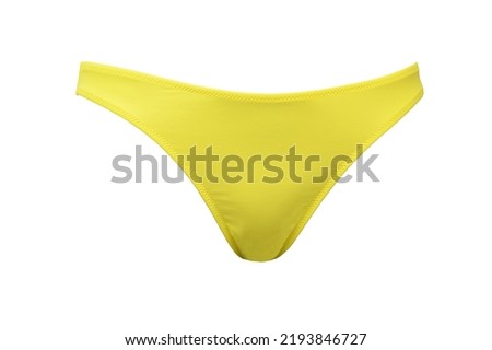 Women's yellow beach bathing panties isolated on a white background. Front view. Beachwear, sports, recreation.