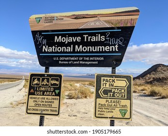 Wonder Valley, California - January 29, 2020: Mojave Trails National Monument Sign By Amboy Road