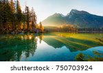 Wonderful autumn sunrise of Hintersee lake. Amazing morning view of Bavarian Alps on the Austrian border, Germany, Europe. Beauty of nature concept background.