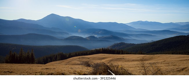 Wonderful Carpathian Mountain Landscape On Panoramic View