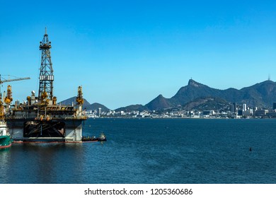  Wonderful City, Rio De Janeiro Brazil, South America. Oil And Gas Ship. Offshore Oil Industry. Copy Space For Advertising, To Insert Text Or Slogan. Discount Sale.  