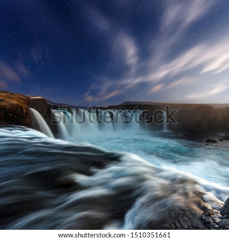 Similar – Godafoss, Islande, berühmter Wasserfall in Island.