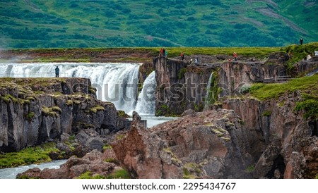 Wonderful and high Icelandic Godafoss waterfall , it is river, Iceland, summer
