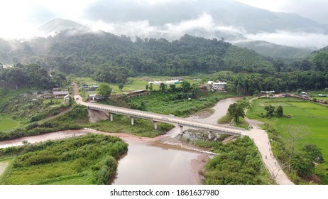 Wonderful Mountain Range With Morning Fog At Ban Sapan In Nan Province, THAILAND.