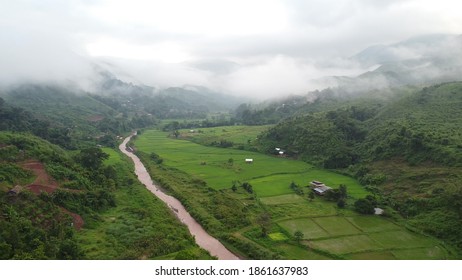 Wonderful Mountain Range With Morning Fog At Ban Sapan In Nan Province, THAILAND.