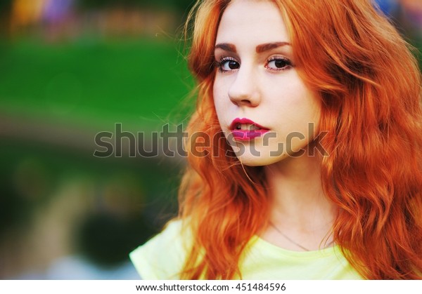 Wonderful Portrait Beautiful Browneyed Girls Bright Stock Photo