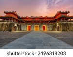 Wonderful view of the Meridian Gate Hue to the Imperial City with the Purple Forbidden City within the Citadel in Hue, Vietnam. Imperial Royal Palace of Nguyen dynasty in Hue.