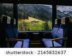 Wonderful view of Switzerland with mountain from the window of Golden pass line train, Zweisimmen to Montreux. Soft and blur focus.