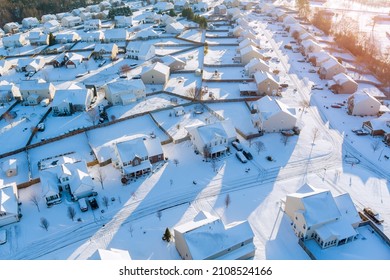 Wonderful winter scenery roof houses snowy covered aerial view with Boiling Springs small town snowy during a winter day after snowfall in South Carolina USA