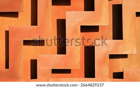 Wonderful zig zag pattern with a rusted texture on it's surface, with a deep shadow that gives a 3d look.