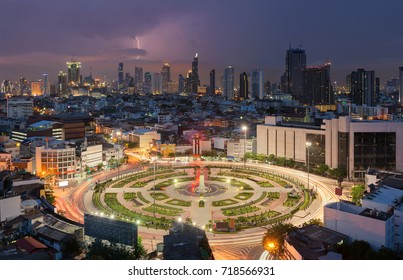 Wongwian Yai With Lightning, Bangkok City, Thailand