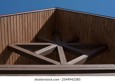 wood, architecture, ceiling, structure, beams, support, roof, triangular, geometric, design, brown - Powered by Shutterstock