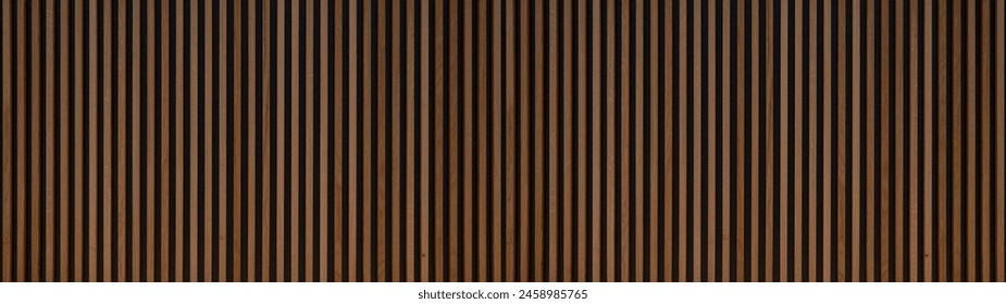 Wood background banner panorama long - Brown wooden acoustic panels wall texture , seamless pattern - Powered by Shutterstock