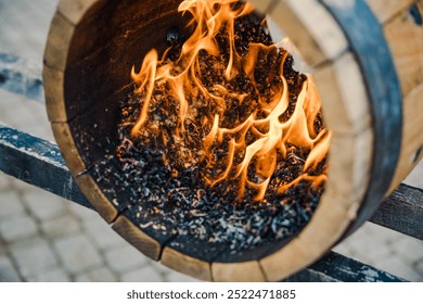 wood barrel handade making process burning inside ancient process