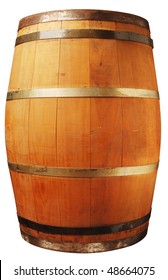 Wood Barrel Isolated On White With A Clipping Path