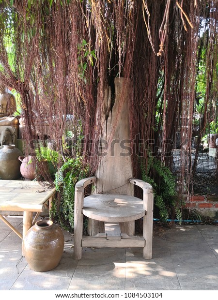Wood Bench Made Old Tree Trunks Stock Photo Edit Now 1084503104