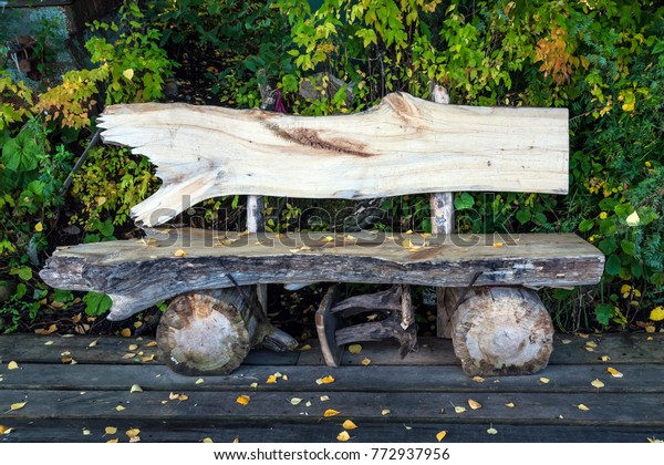 Wood Bench Made Old Tree Trunks Stock Photo Edit Now 772937956
