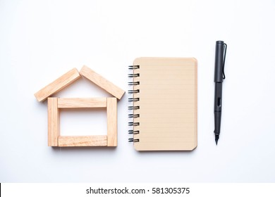 Wood Block As House. Real Estate Business Concept.