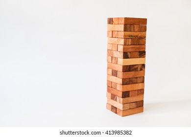 Wood Block Stack Tower Game For Children Playing On White Background