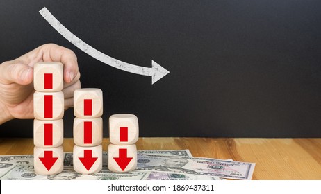 Wood Block Stacking As Step Stair With Red Arrow Down.
Investment Risk Management Economic Slump
Financial Markets And Investments Downward.