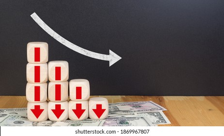 Wood Block Stacking As Step Stair With Red Arrow Down.
Investment Risk Management Economic Slump
Financial Markets And Investments Downward.