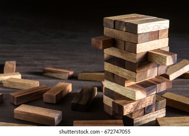 Wood Block Tower Game , Building Collapse Games , Brown Wood Building Block Tower , Dark Tone