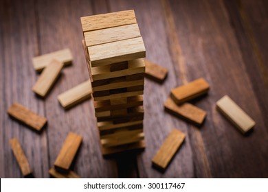 Wood Block Tower Game For Children.