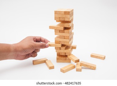 Wood Block Tower Game On White Background