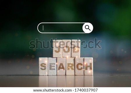 wood block word of JOB SEARCH with searchbar and light effect.