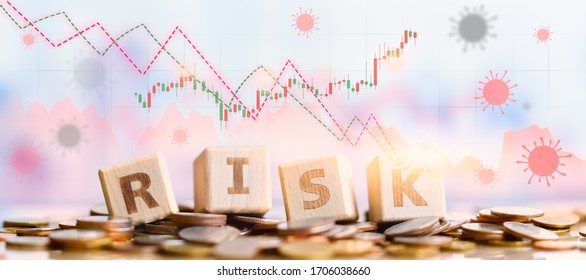 Wood block word RISK on coins stack. Financial risk concept. Money management, interest rates. Economic crisis. Coronavirus scares stock market investors. - Powered by Shutterstock - Get 15% off with code: PIKWIZARD15