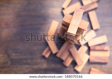 Wood blocks stack game with copy space, background. Concept of education, risk, development, and growth