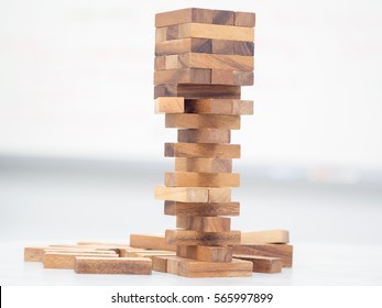 wood blocks stack game ,Planning, risk and strategy of project management in business background concept