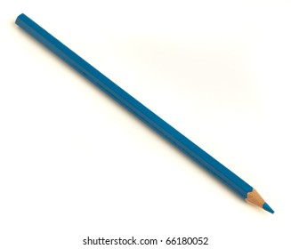 Wood Blue Crayon Isolated On A White Background