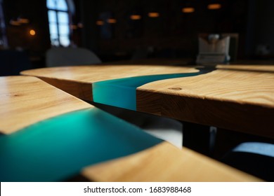 Wood And Blue Epoxy Table