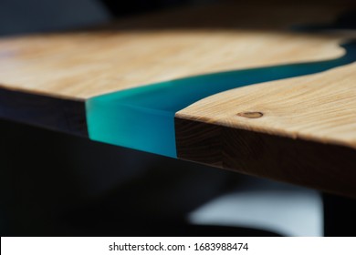 Wood And Blue Epoxy Table